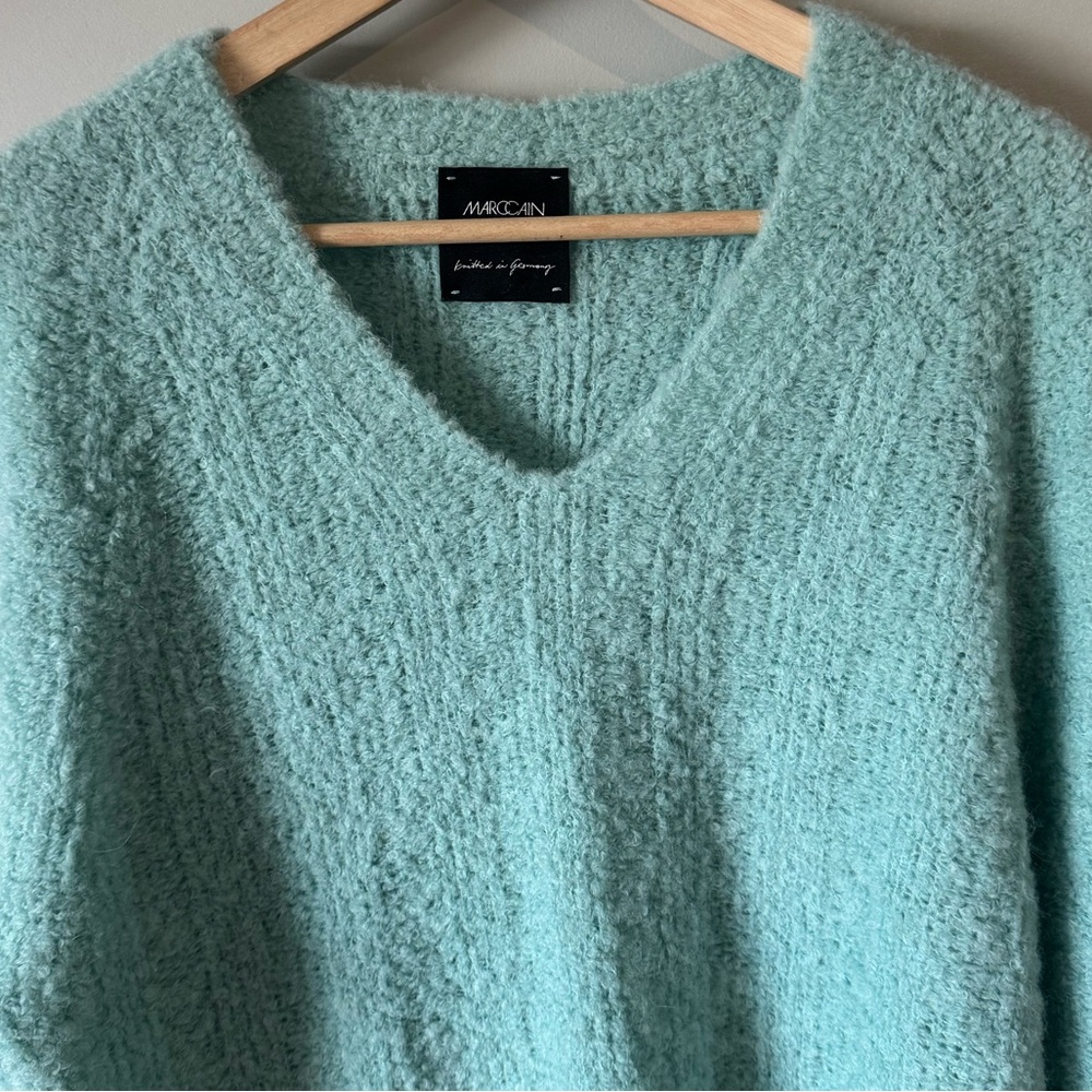 Marc Cain Sport Teal Alpaca Wool V-Neck Chunky Knit Sweater Oversized Small - Picture 4 of 14